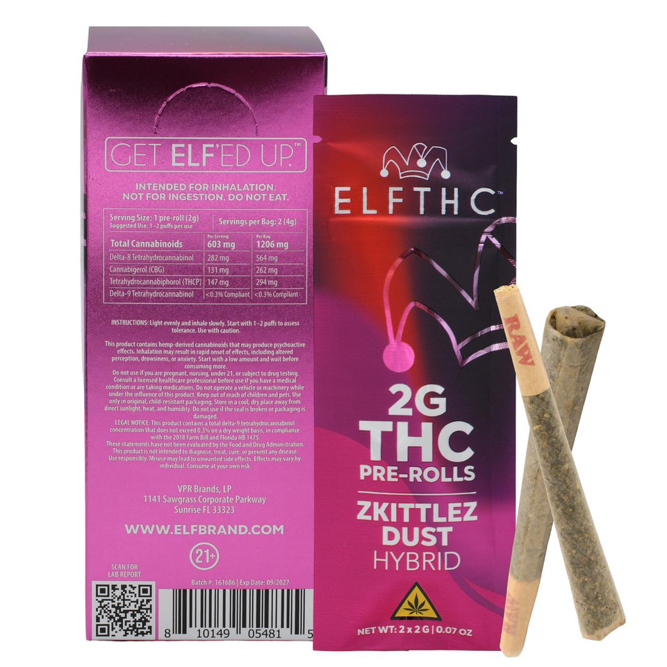 ELFTHC THC PreRolls 2G -2CT Zkittlez Hybrid