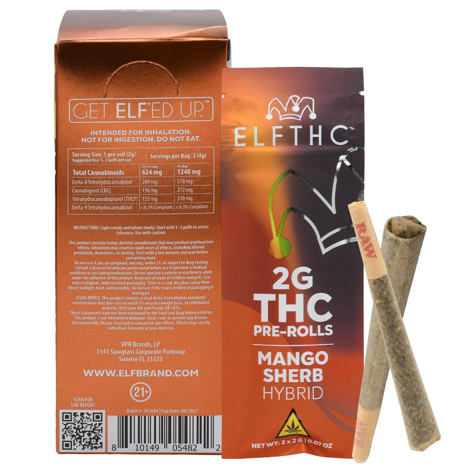 ELFTHC THC PreRolls 2G -2CT Mango SherbHybrid