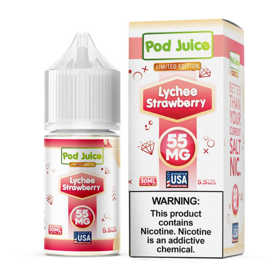 Pod Juice Salt Lychee Strawberry Tobacco Free Nicotine E-Juice 30ml
