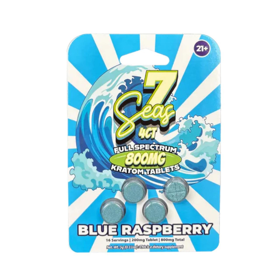 7 Seas Full Spectrum Kratom Tablets 800MG - 4CT Blue Raspberry