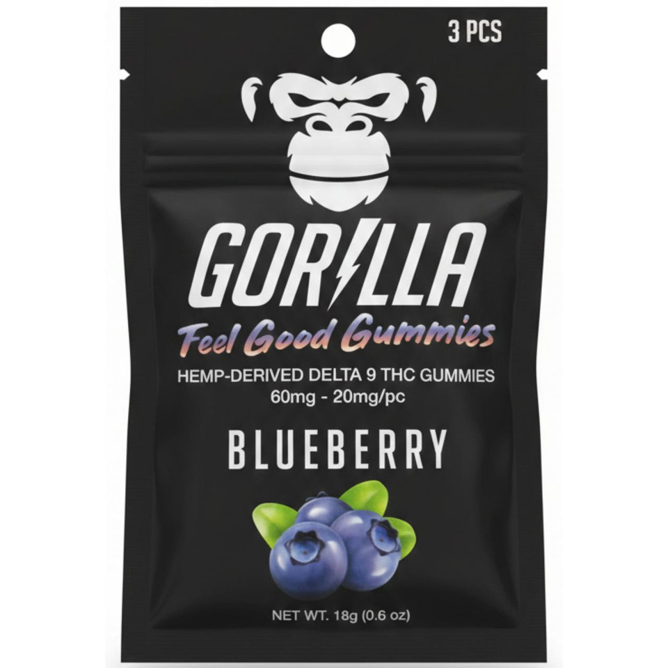 Gorilla Delta 9 THC Gummies 60MG-3PC Blueberry