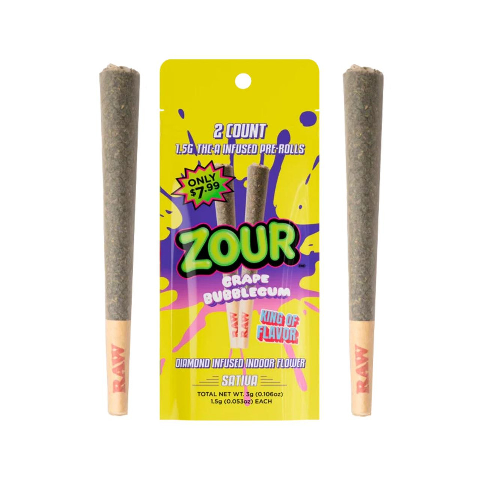Zour Stash THCP Infused Prerolls 1.5G – 2CT Grape BubbleGum