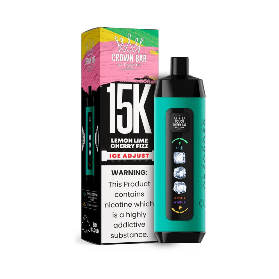 Al Fakher Crown Bar Ice Adjust 15K Puff Disposable Lemon Lime Cherry Fizz