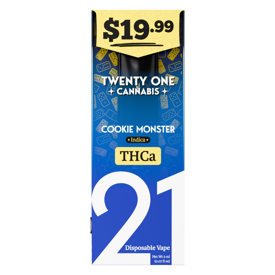 Twenty One THCA Pre Priced Disposables 2G Cookie Monster Indica