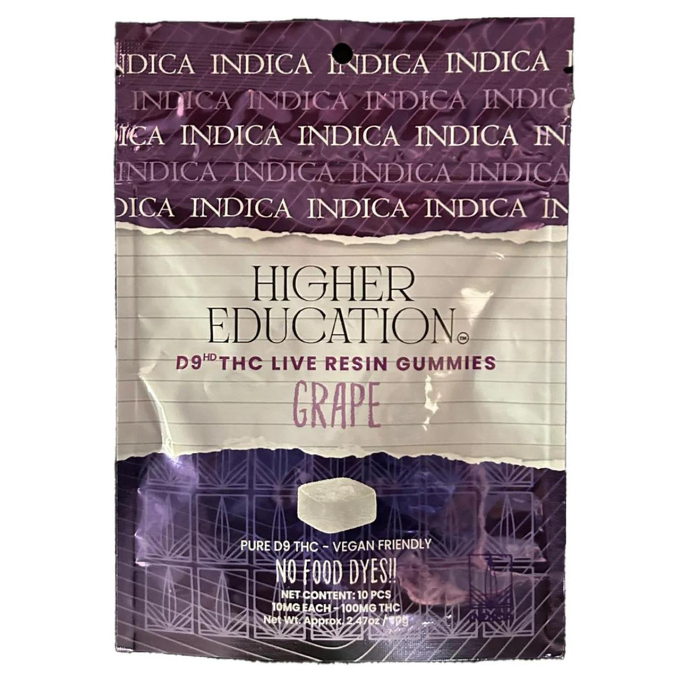 Higher Education D9 Live Resin Gummies 100MG-10CT Grape Indica