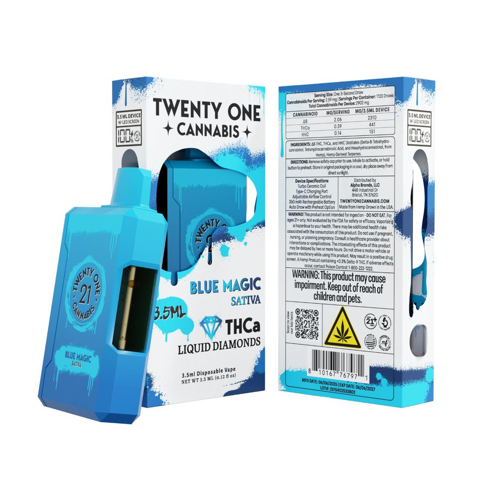 Twenty One THCA Cannabis Liquid Diamonds Disposable 3.5ML Blue Magic Sativa