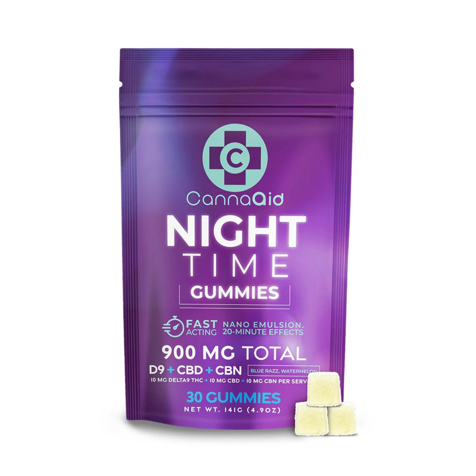 CannaAid D9 CBD CBN Night Time Gummies 900MG - 30CT Blue Razz Watermelon