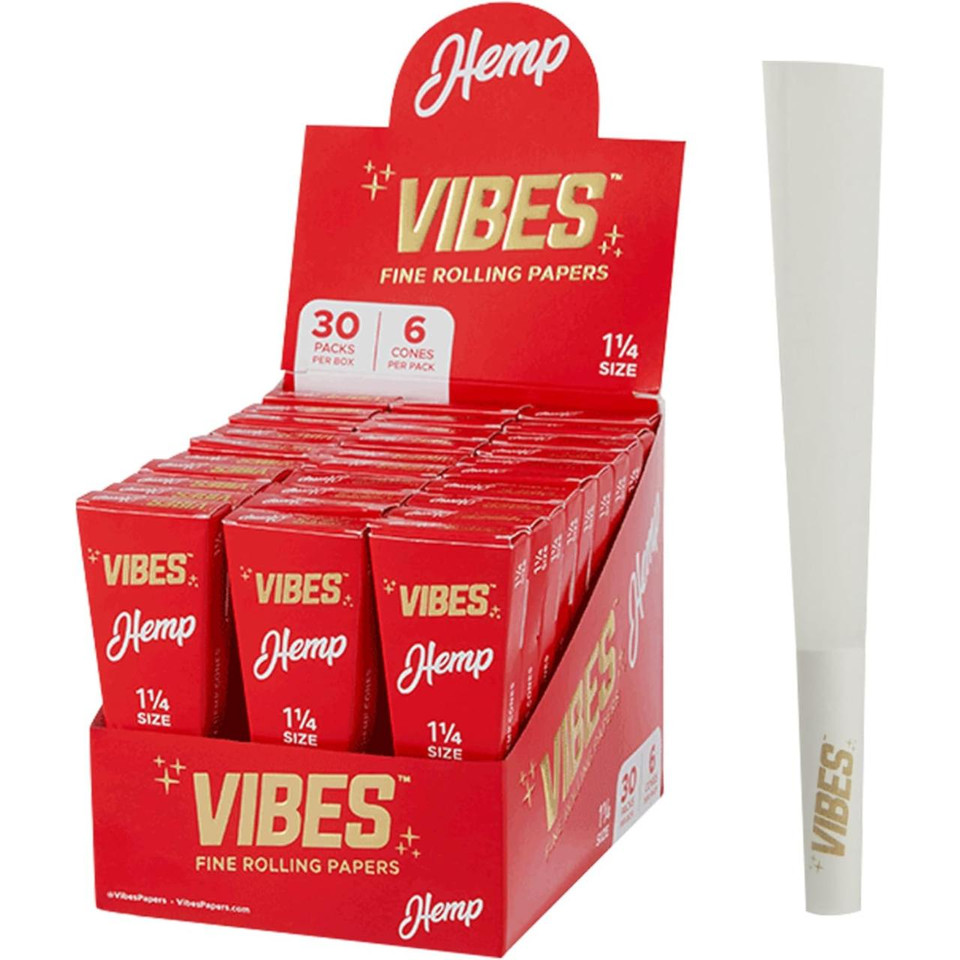 VIBES 30PK 1-14 CONES HEMP RED