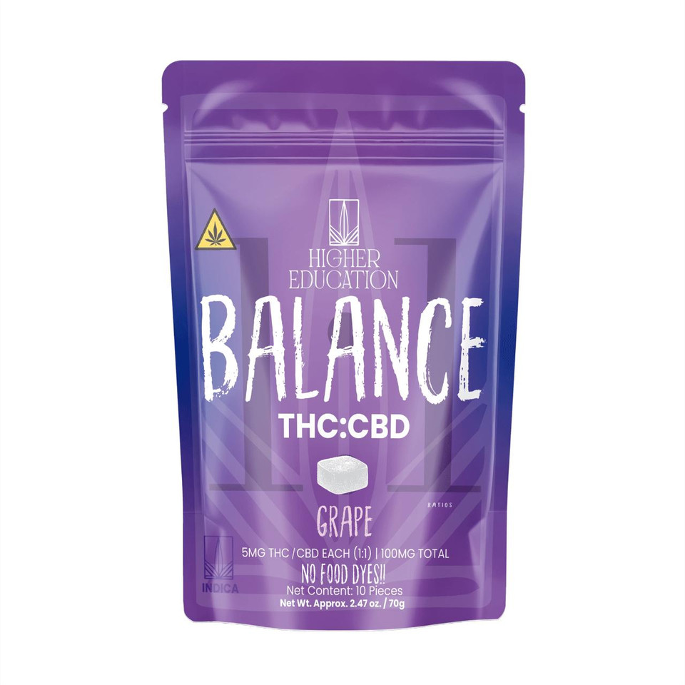 Higher Education Balance Ratios THCCBD Gummies 100MG 10CT-Grape Indica