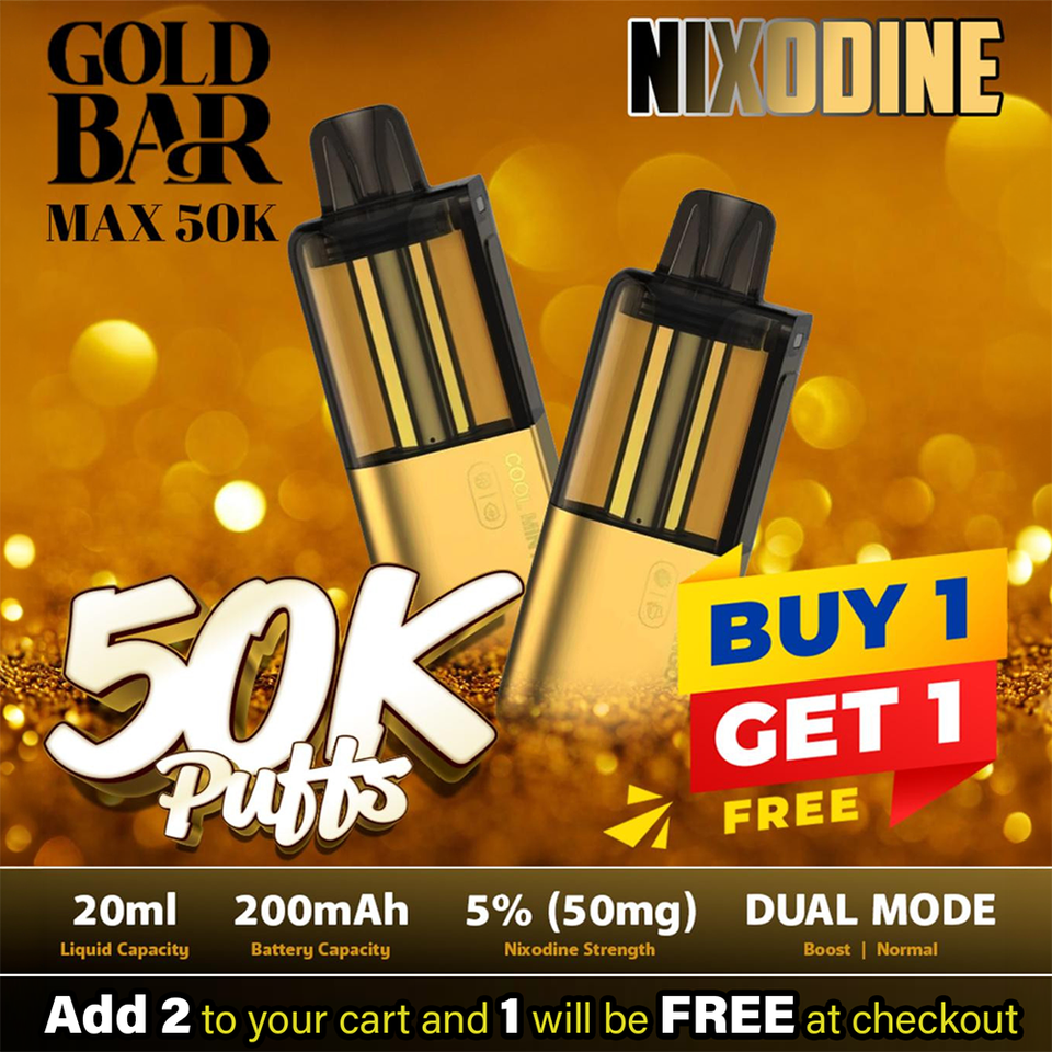 Gold Bar Max 50K Puff Nixodine Disposable Pre-filled Pod | Pack of 1 - Buy 1 Get 1 Free