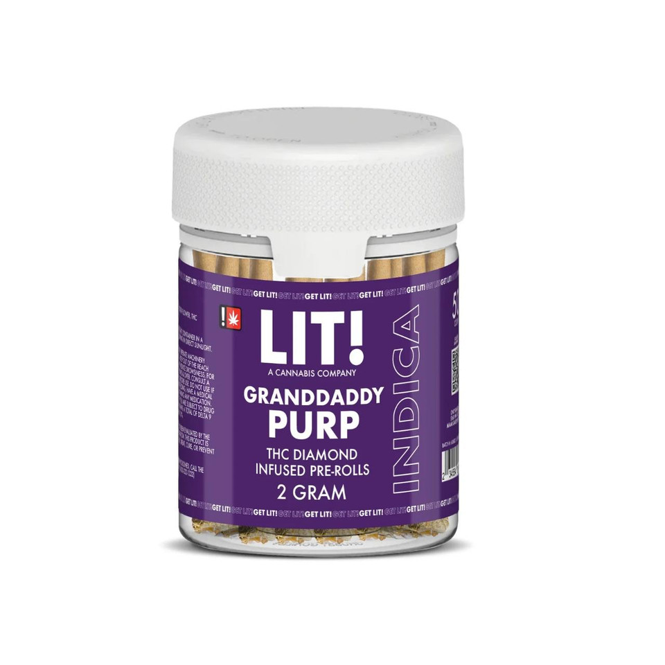 LIT THC Diamond Infused Prerolls Joint Jar 50CT Granddaddy Purple Indica