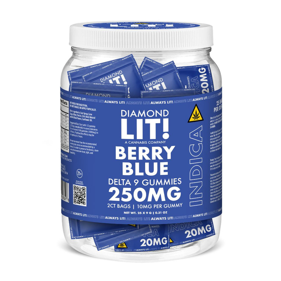 LIT THC D9 Gummies Jar 2PK-25CT Berry Blue Indica