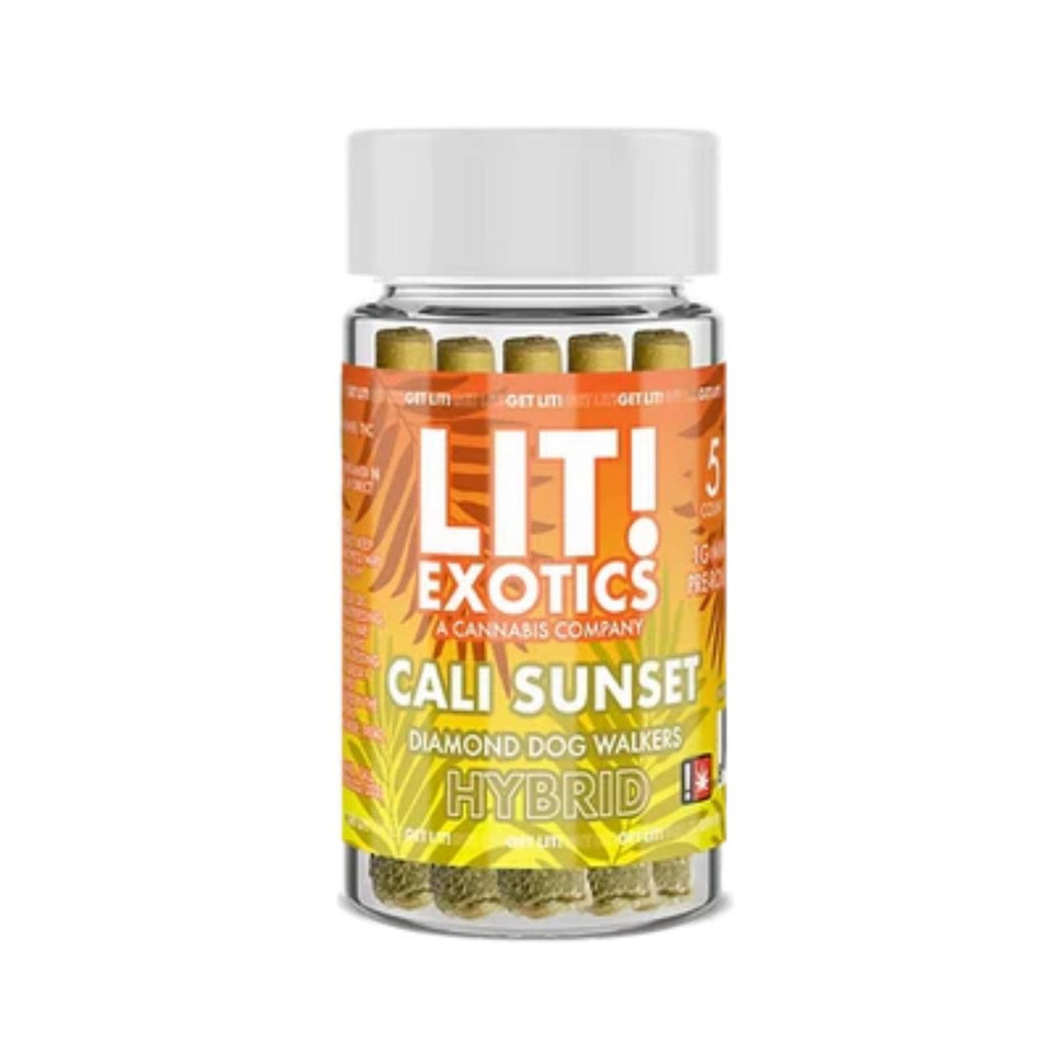 LIT THC Diamond Exotic Prerolls Joint Jar 1G-5CT Cali Sunset Hybrid