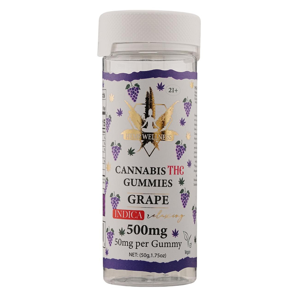 Hemp Wellness Pure Gold THC Gummies 500MG - 10CT Grape Indica