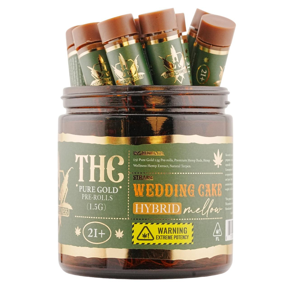 Hemp Wellness Pure Gold THC Prerolls 1.5G -12CT Wedding Cake Hybrid