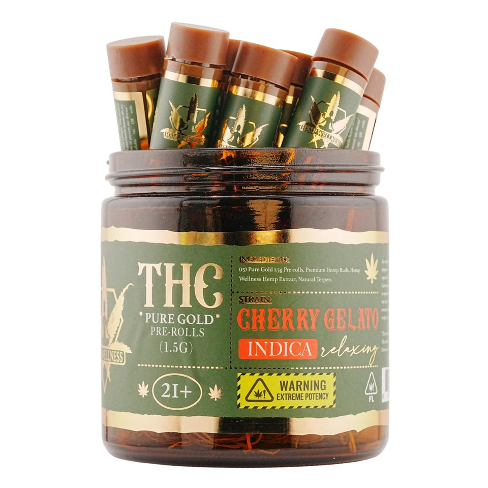 Hemp Wellness Pure Gold THC Prerolls 1.5G -12CT Cherry Gelato Indica