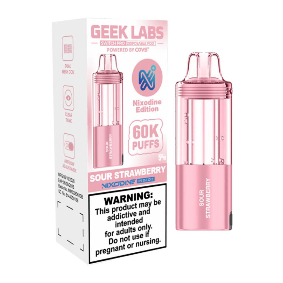 Geek Labs Switch Pro Nixodine 60K Replacement Pod Sour Strawberry