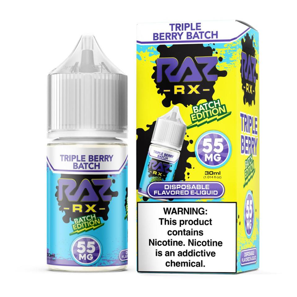 Pod Juice RX Raz Triple Berry Batch Tobacco Free Nicotine 30ml Salt E-Juice 55mg