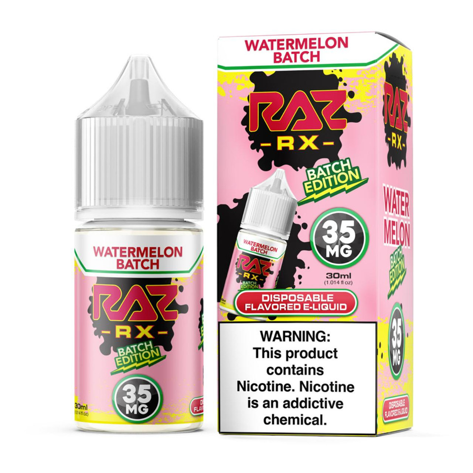 Pod Juice RX Raz Watermelon Batch Tobacco Free Nicotine 30ml Salt E-Juice 35mg