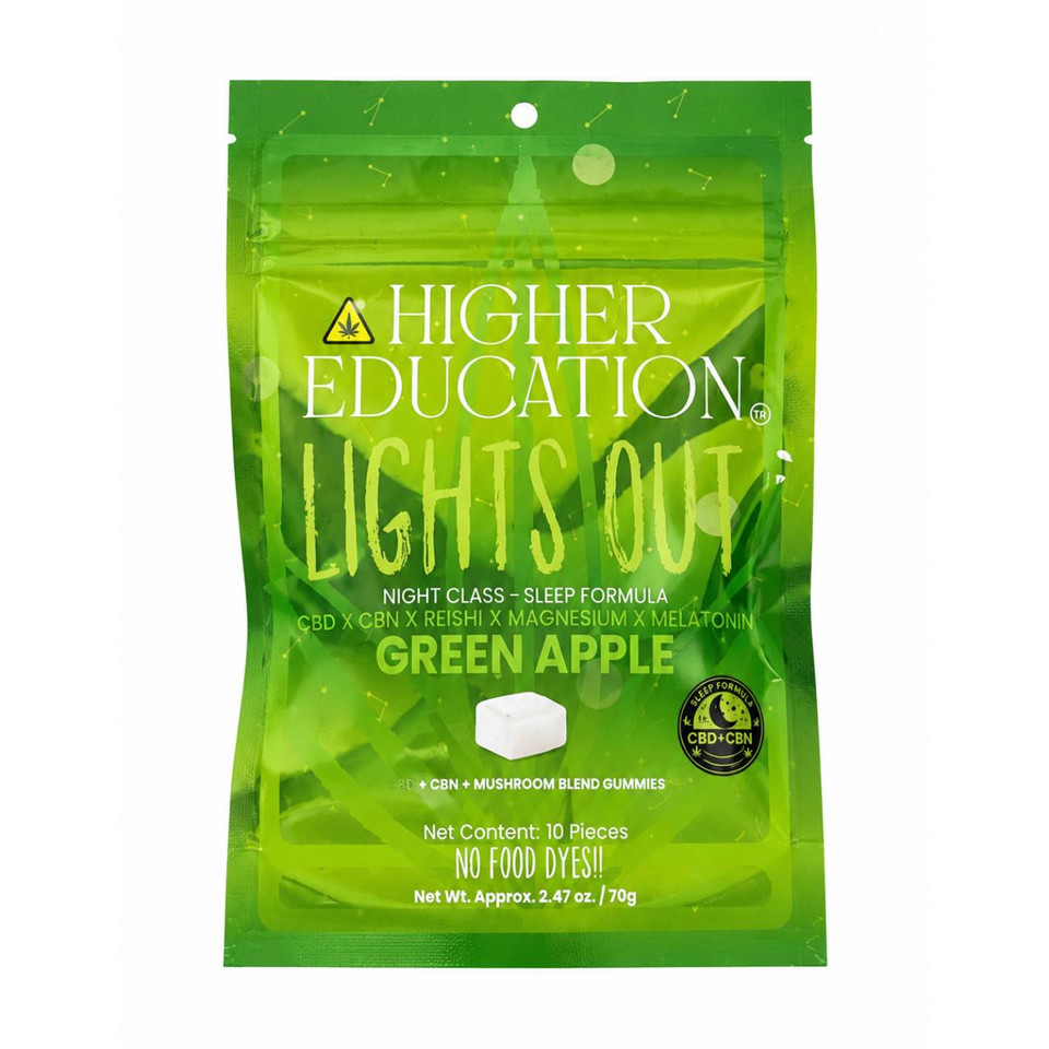 Higher Education Lights Out CBD CBN Melatonin Mushroom Blend Gummies Green Apple
