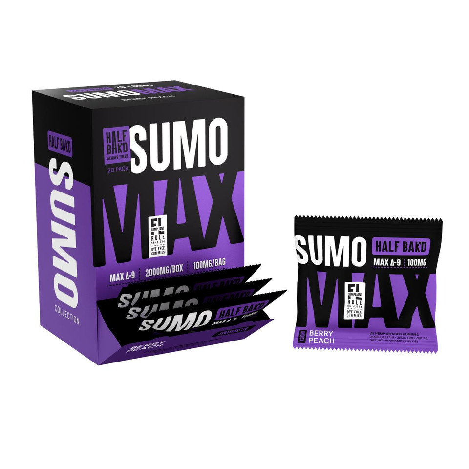 Half Bak'd D9 Max Sumo Gummies 2000MG -20CT Berry Peach Indica