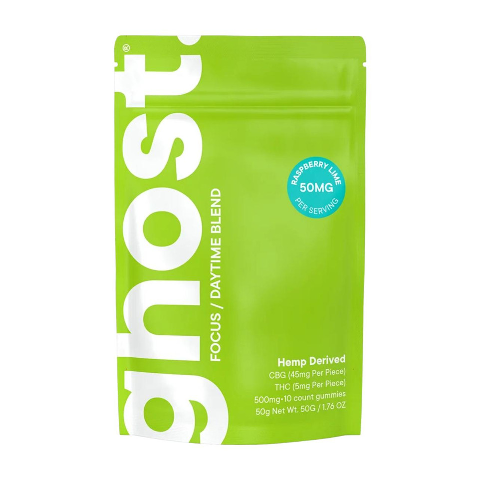 Ghost Wellness Blend Focus Daytime Gummies 500MG - 10CT Raspberry Lime