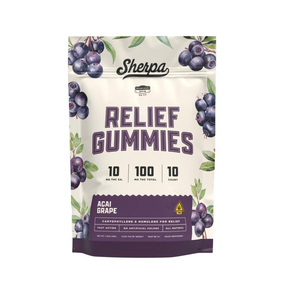 Sherpa THC Gummies 10 MG Relief Blend - Acai Grape