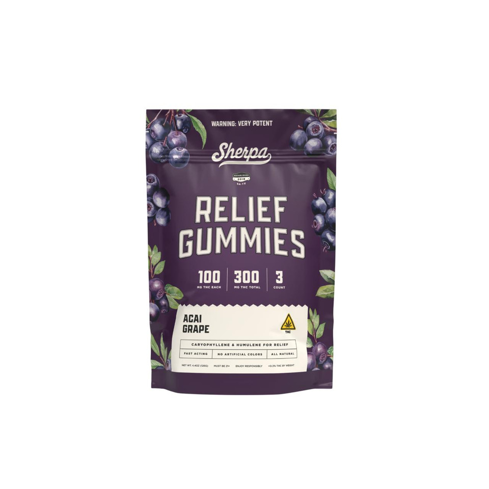 Sherpa THC Gummies 100 MG Relief Blend - Acai Grape