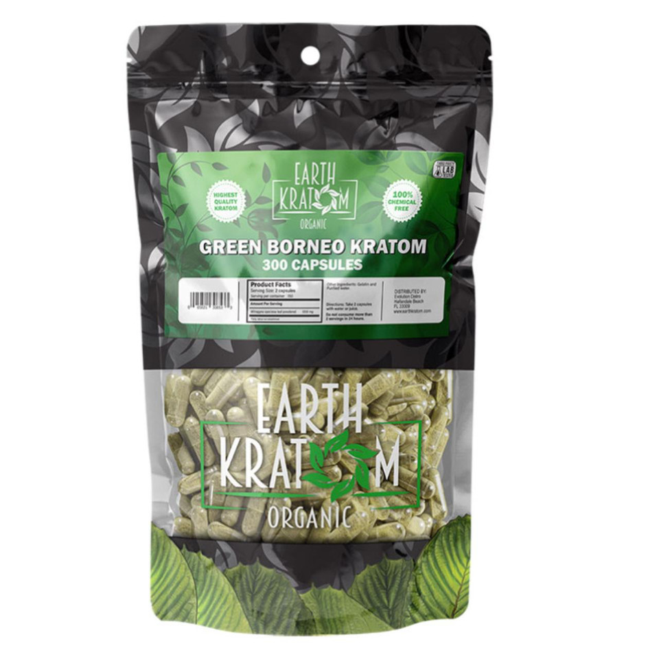 Earth Kratom Capsules 300CT Green Borneo