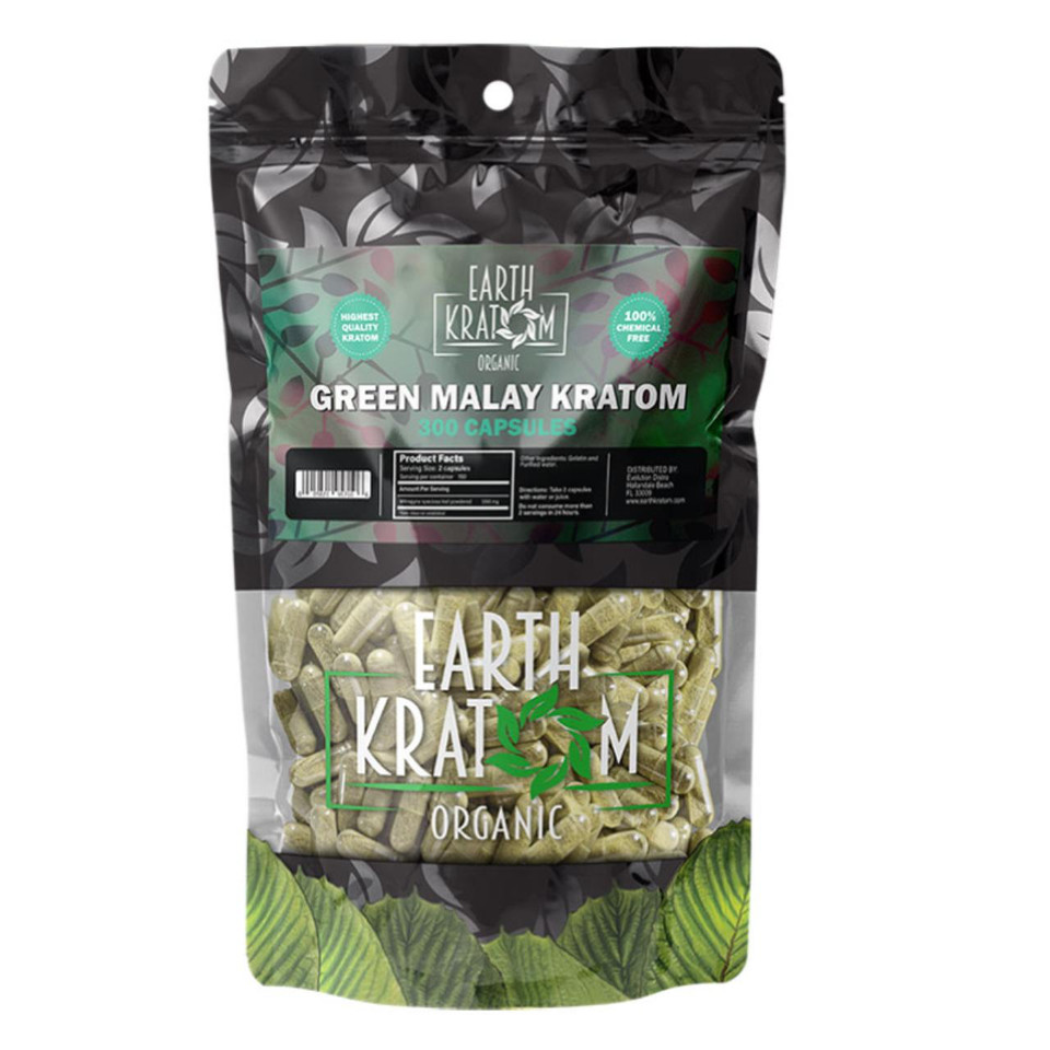 Earth Kratom Capsules 300CT Green Malay