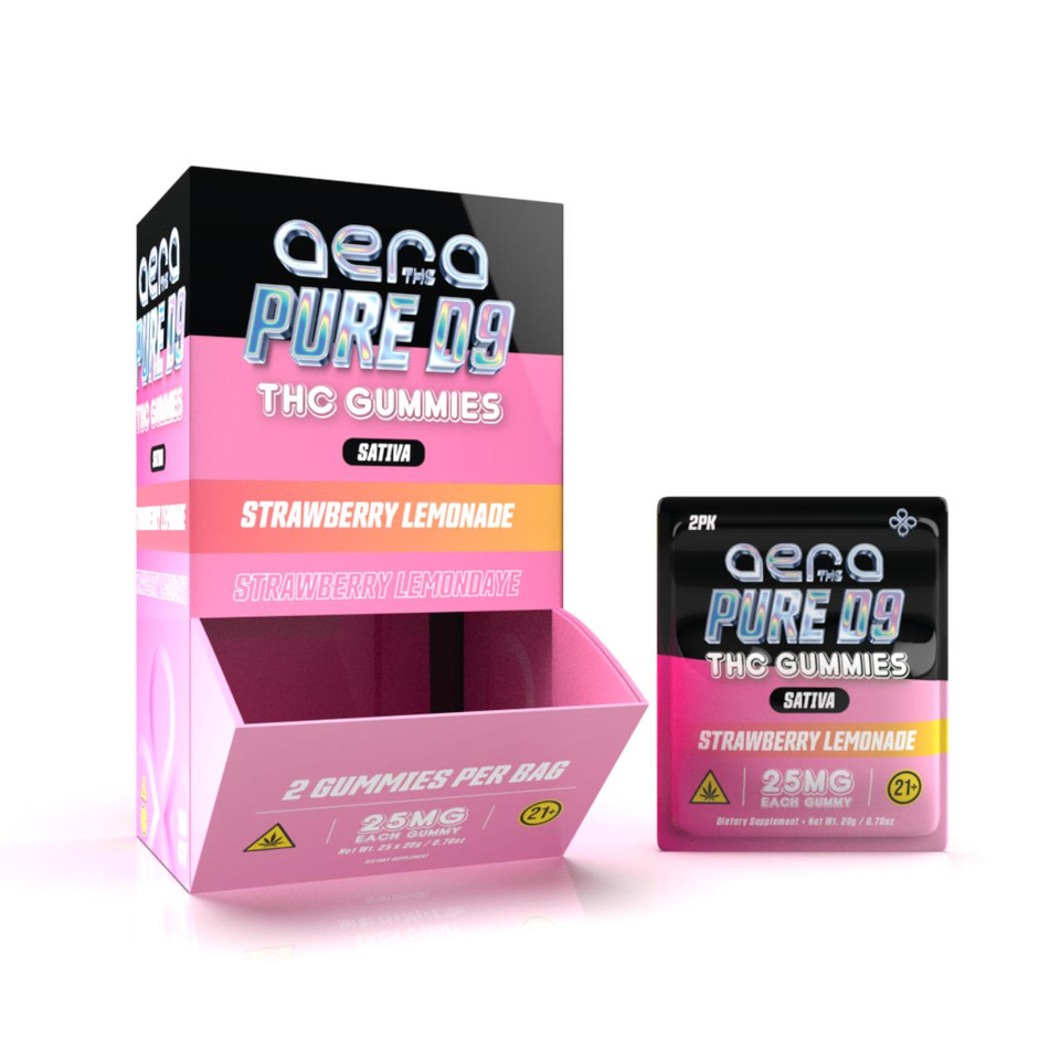 AERA THC Pure D9 Gummies 50MG -25PK Strawberry Lemonade Sativa