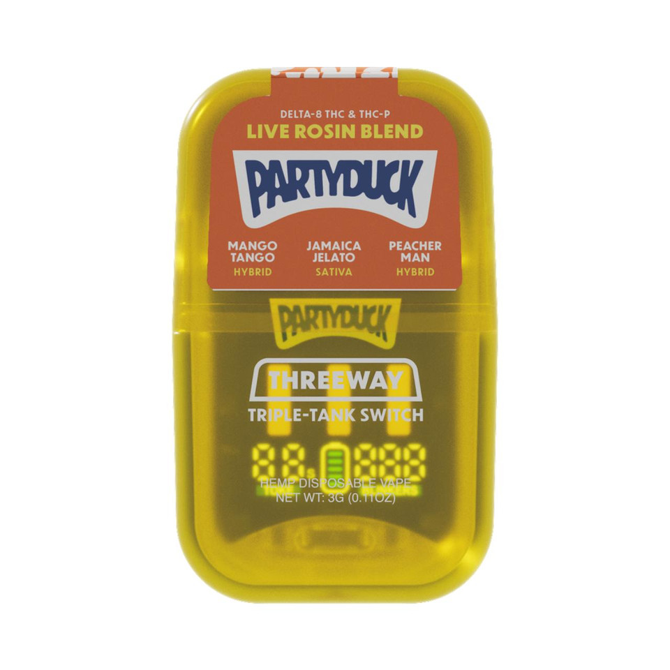 PartyDuck D8 THC-A THC-P Live Rosin Blend switch Disposable 3G Mango Tango Hybrid-Jamaica Jelato Sativa-Peacher Man Hybrid