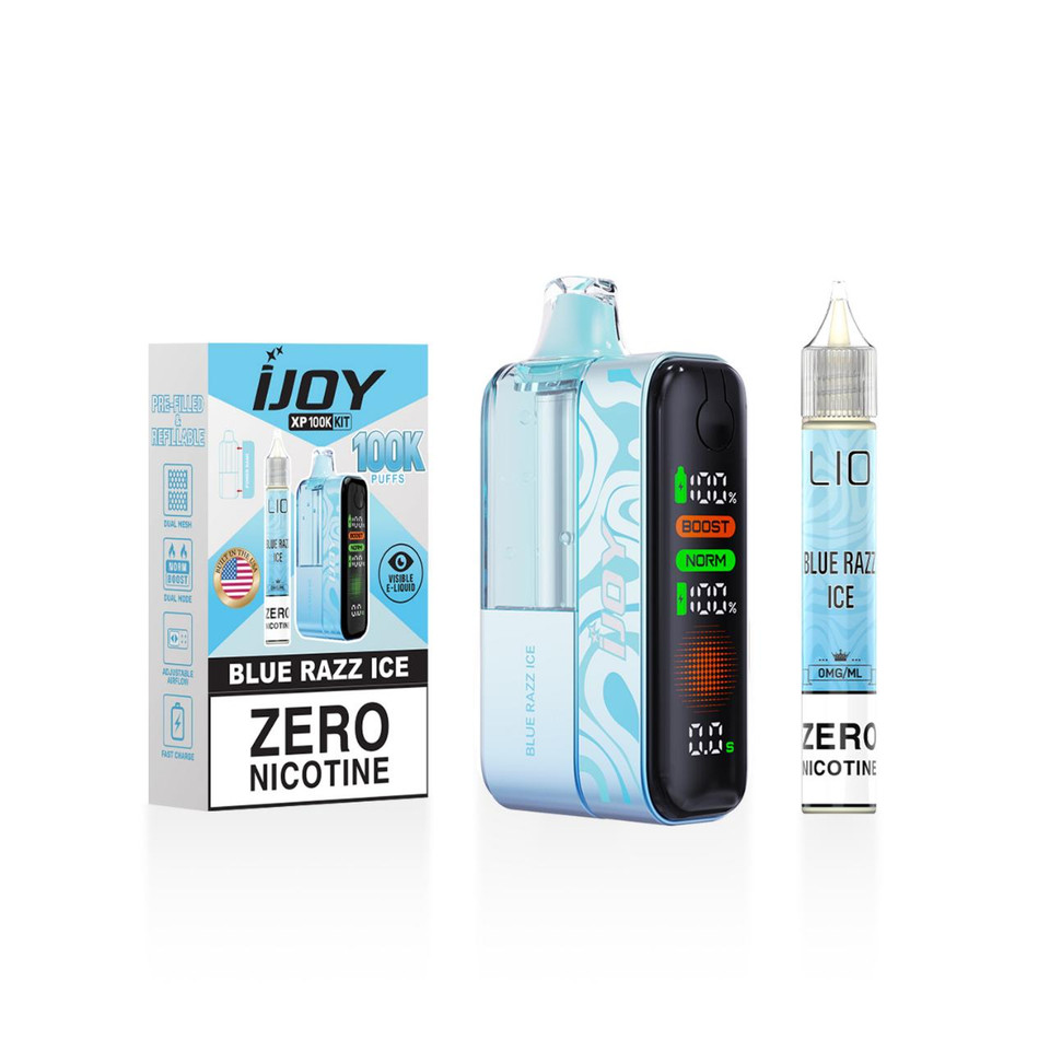IJoy XP100K Puff Zero Nicotine Disposable Kit 15ml Bottle Blue razz ice
