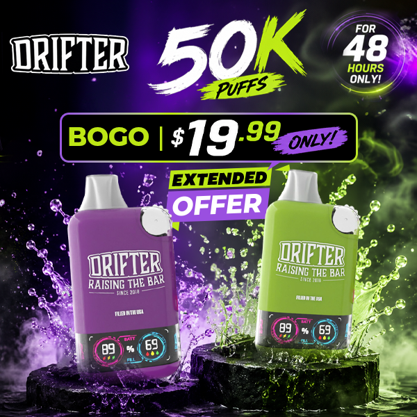 Price Reduced - Drifter Bar Disposable | 50K Puffs - Buy 1 Get 1 Free | Only for 48 Hours (Check Price Inside)