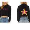 Front and back view of cropped hoodie with anchor face graphic