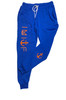 Front & Side view of blue joggers with orange IMITF logo