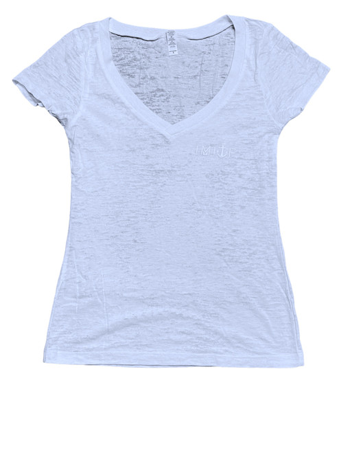 White V-neck burnout T-shirt Subtle IMITF Logo