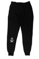 Back view of black joggers with white IMITF logo, unisex fit