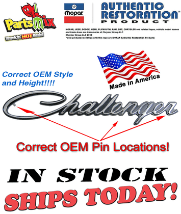 70 CHALLENGER FRONT FENDER EMBLEM "Challenger" Script.
