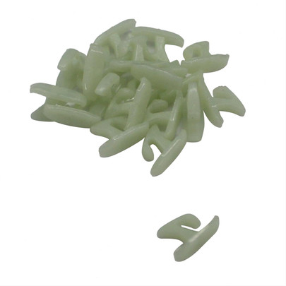 Door Weather Strip to Inside Panel Clip. Made of white nylon, 3/8" long. Sold Each