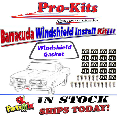 Mopar 67 68 69 Barracuda Coupe/Notchback Windshield Gasket with Reveal Molding Clip Kit Mopar 67 68 69 Barracuda Coupe/Notchback Windshield Gasket with Reveal Molding Clip Kit