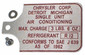 66-72 B, C, & E-Body A/C Data Tag for RV-2 Compressor