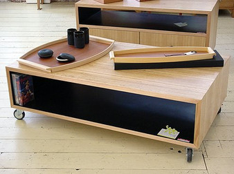 Cube Coffee Table, Stripey Ash with Black interior