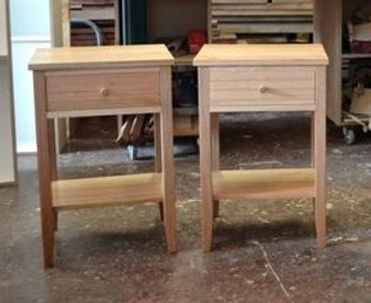 Bedside tables, drawer and shelf, stripey Ash