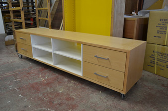 Hifi cabinet, 4 column, Beech with white interior