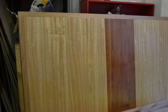 Straight back bed, Ash with myrtle stripe, queen size
