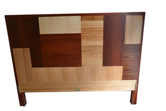 Straight back bed, Jarrah frame with jarrah and ash patchwork bedhead