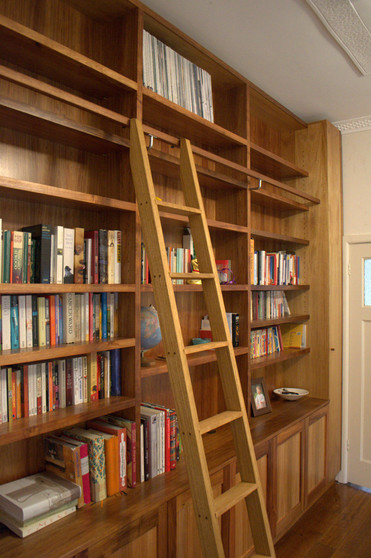 Blackwood bookcase and cupboards with ladder