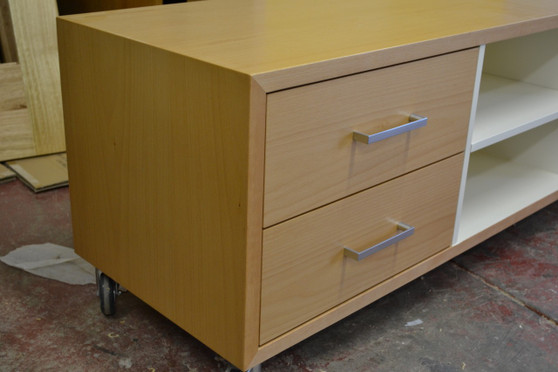 Hifi cabinet, 4 column, Beech with white interior