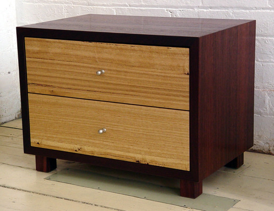 Jarrah cube with two ash drawers